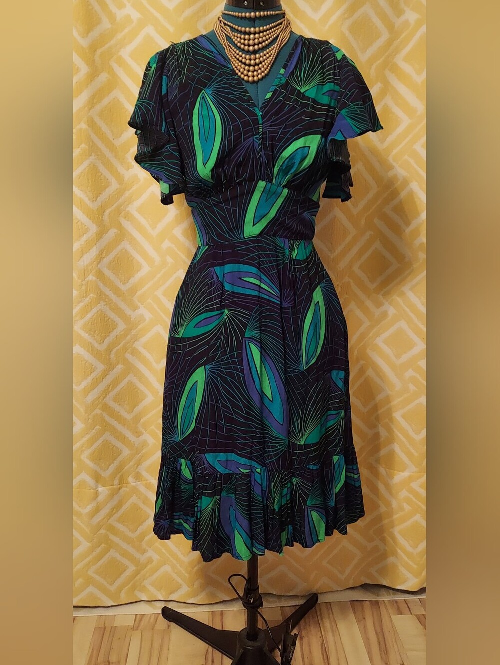 Trashy Diva NWT Retro Vintage Style Deco Peacock Dress, 2/4